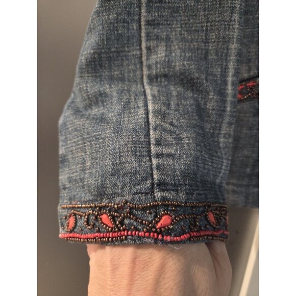 Chicos Beaded Denim Blazer Jacket Sz 3 (XL) Coral Western Boho - Picture 5 of 13
